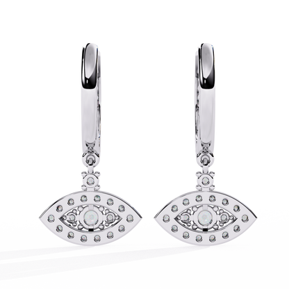 Round Cut Diamond Evil Eye Shape Antique Art Deco Dainty Sparkling Fabulous Huggie Hoop Wedding Earring