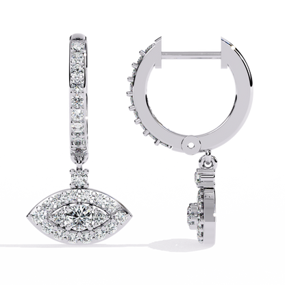 Round Cut Diamond Evil Eye Shape Antique Art Deco Dainty Sparkling Fabulous Huggie Hoop Wedding Earring