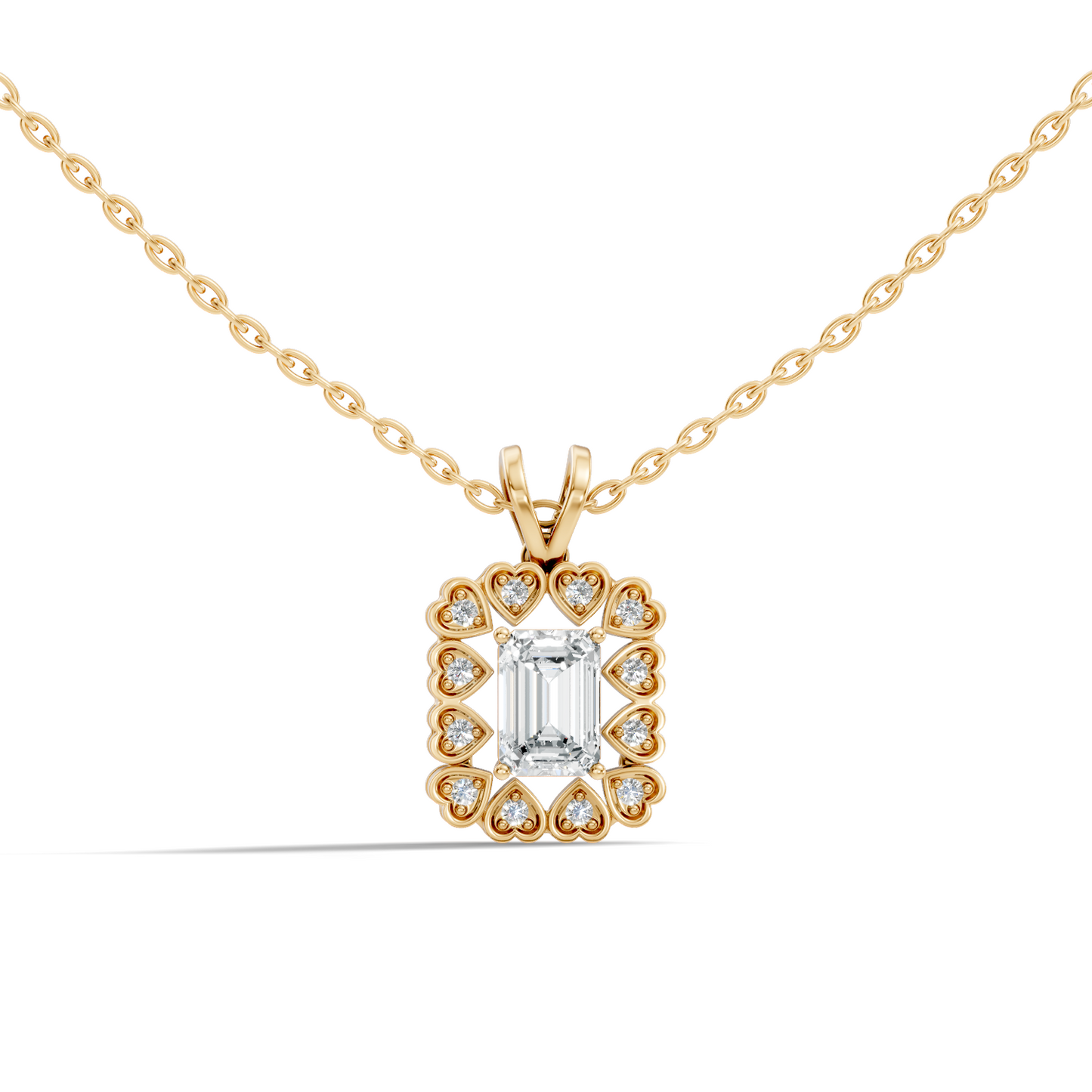0.86 Ct Emerald Cut Lab-Grown Diamond Pendant Stylish Round Diamond For Her - HIGHCARAT DIAMONDS