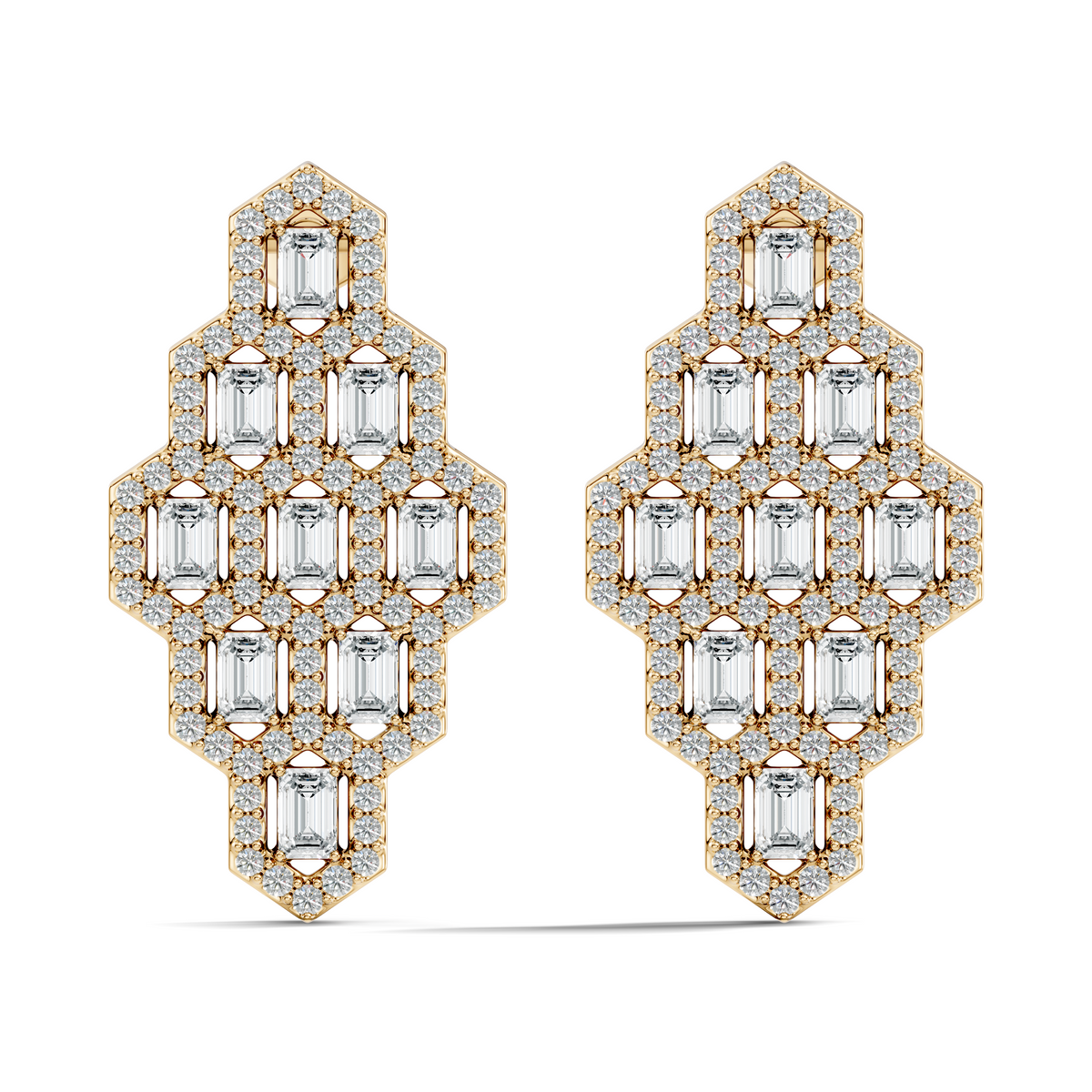 Emerald & Round Shape Natural, Lab Grown Diamond 18k Solid Rose Gold Dainty Wear Women Diamond Earrings - HIGHCARAT DIAMONDS