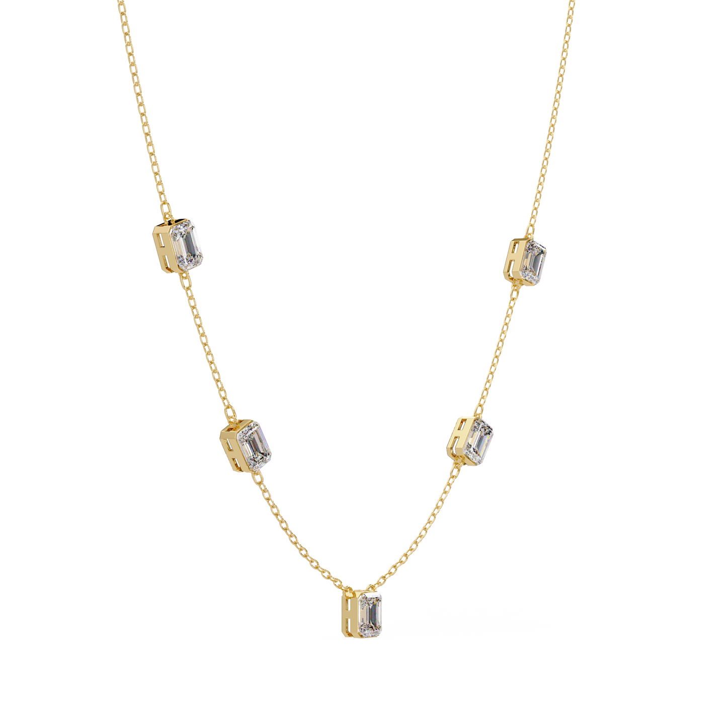 Five Stone Emerald Cut Lab Grown Diamond Station Necklace - HIGHCARAT DIAMONDS