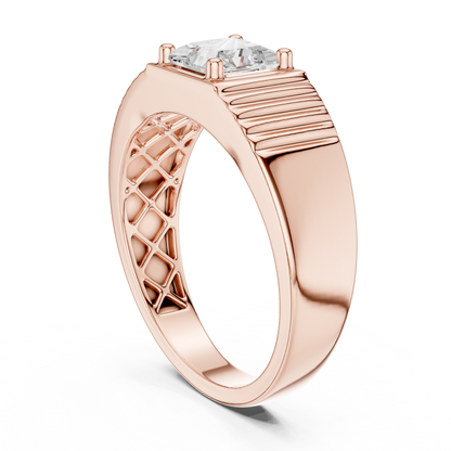 14k Solid Rose Gold Lab Grown Princess Cut Diamond Ring  For Men's Daily Wear