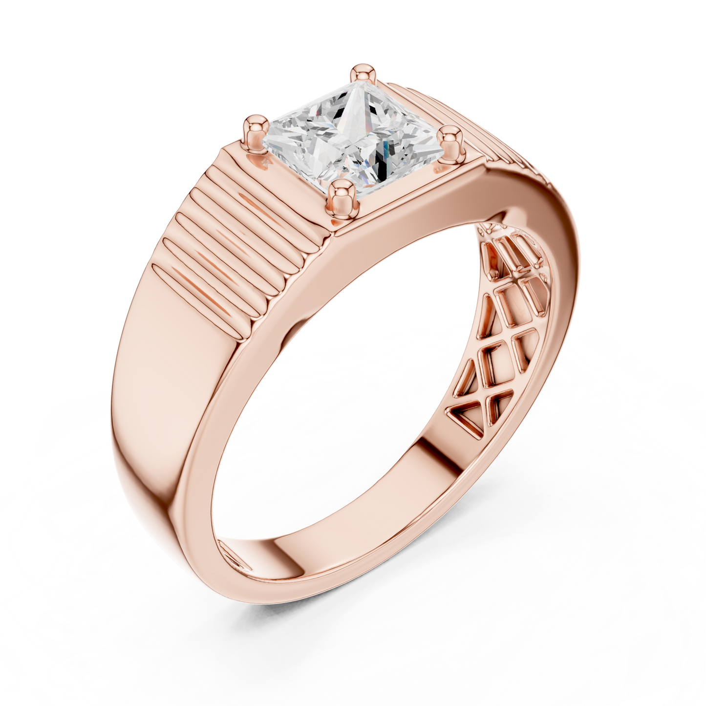 14k Solid Rose Gold Lab Grown Princess Cut Diamond Ring  For Men's Daily Wear