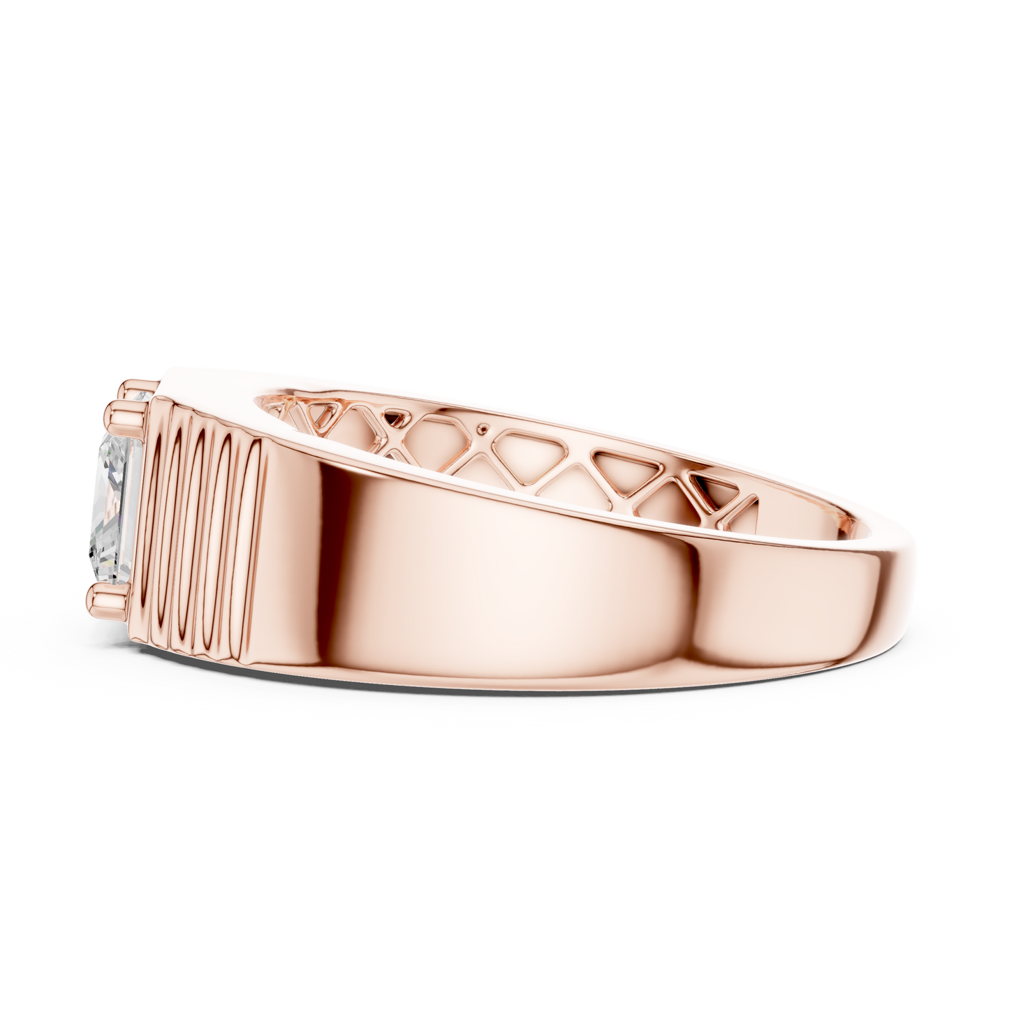 14k Solid Rose Gold Lab Grown Princess Cut Diamond Ring  For Men's Daily Wear