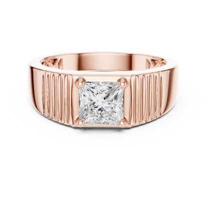 14k Solid Rose Gold Lab Grown Princess Cut Diamond Ring  For Men's Daily Wear