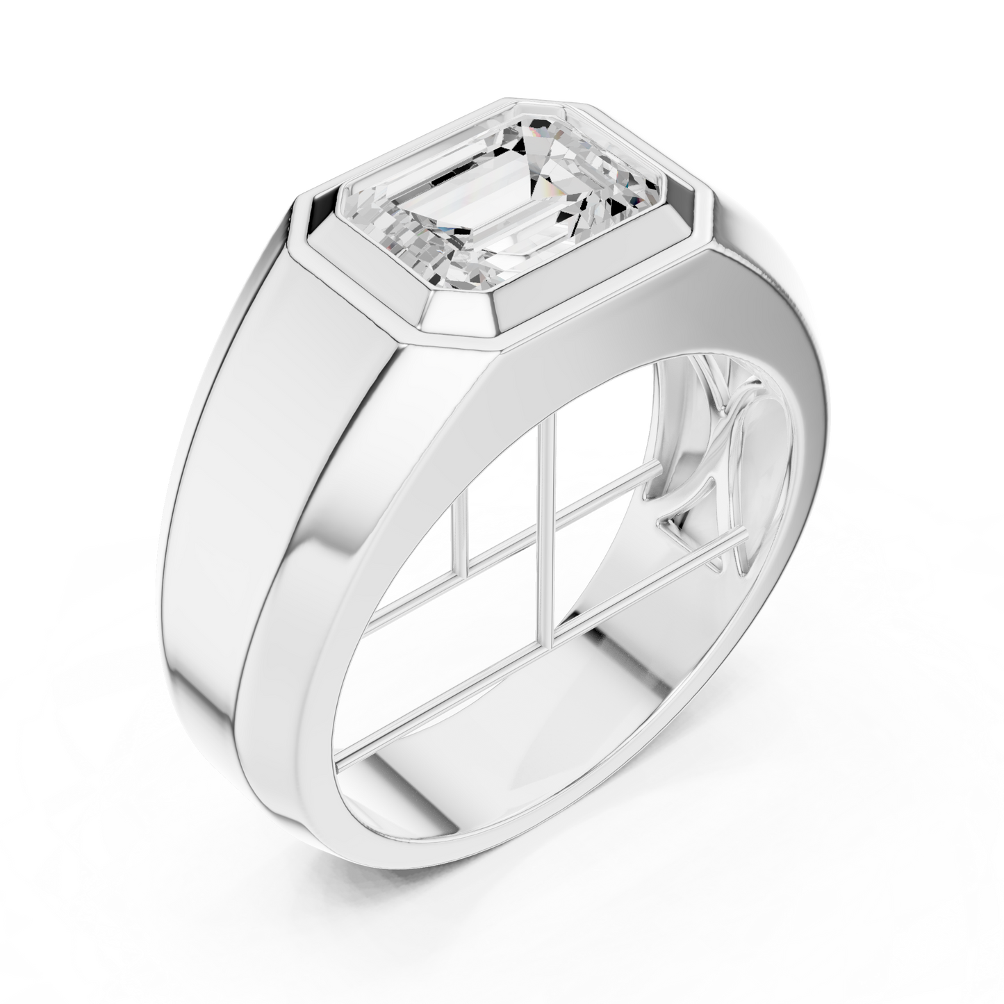 2.00 Ct Emerald Shape Lab grown Diamond 14k Solid White Gold Wedding Wear Men's Ring