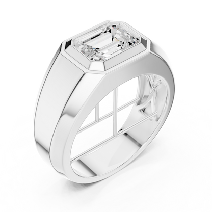 2.00 Ct Emerald Shape Lab grown Diamond 14k Solid White Gold Wedding Wear Men's Ring