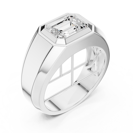 2.00 Ct Emerald Shape Lab grown Diamond 14k Solid White Gold Wedding Wear Men's Ring