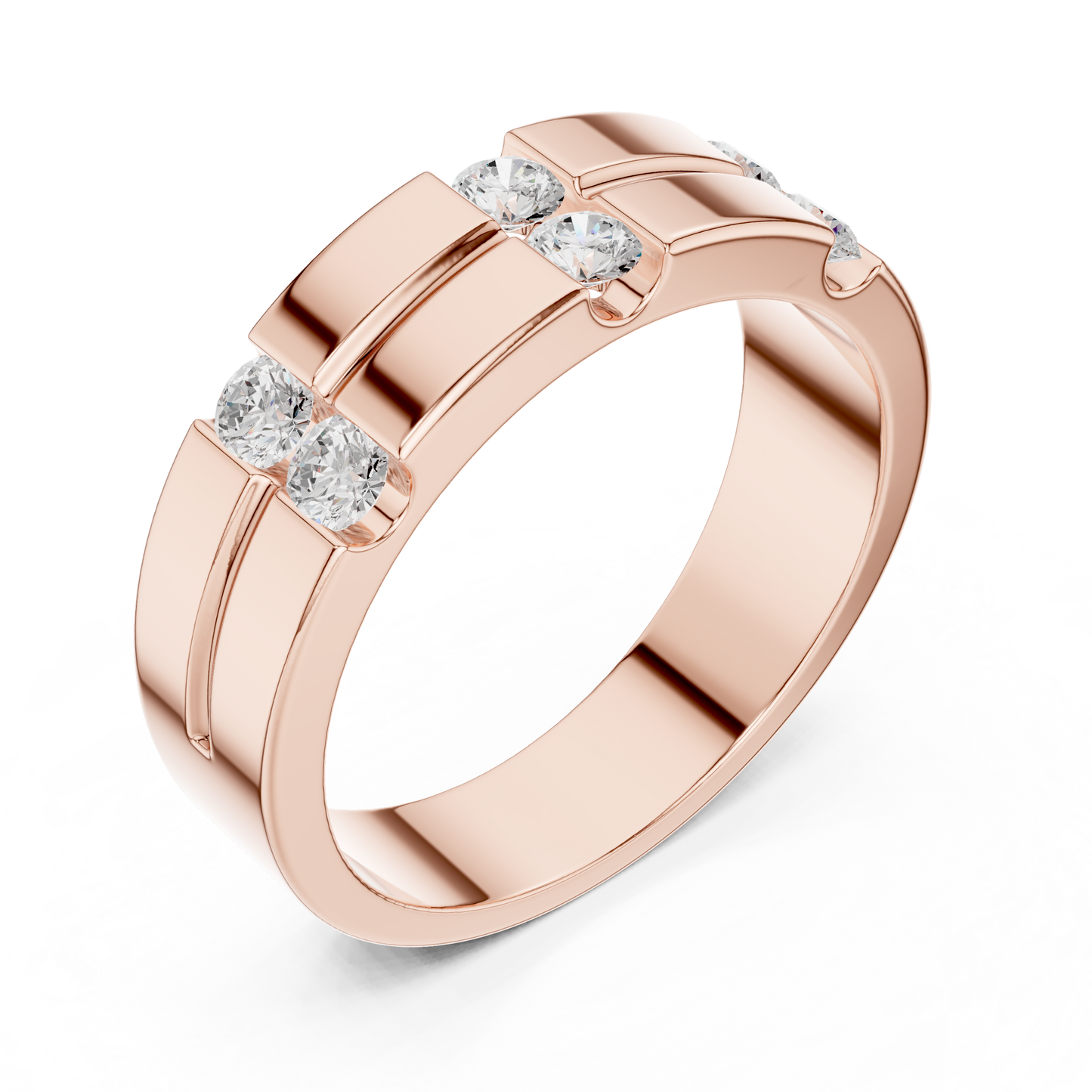 6 Stone Round Shapes Natural & Lab Grown Diamond 14k Solid Rose Gold Antique Style Men Diamond Ring