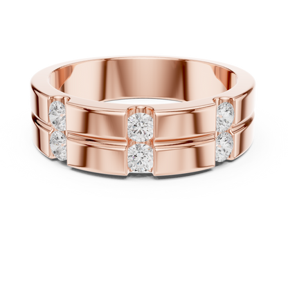 6 Stone Round Shapes Natural & Lab Grown Diamond 14k Solid Rose Gold Antique Style Men Diamond Ring