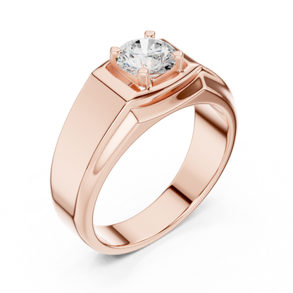 Round One Stone Lab Grown Diamond 14k Solid Rose Gold  Every Wear Stunning Elegance Men's Diamond Ring