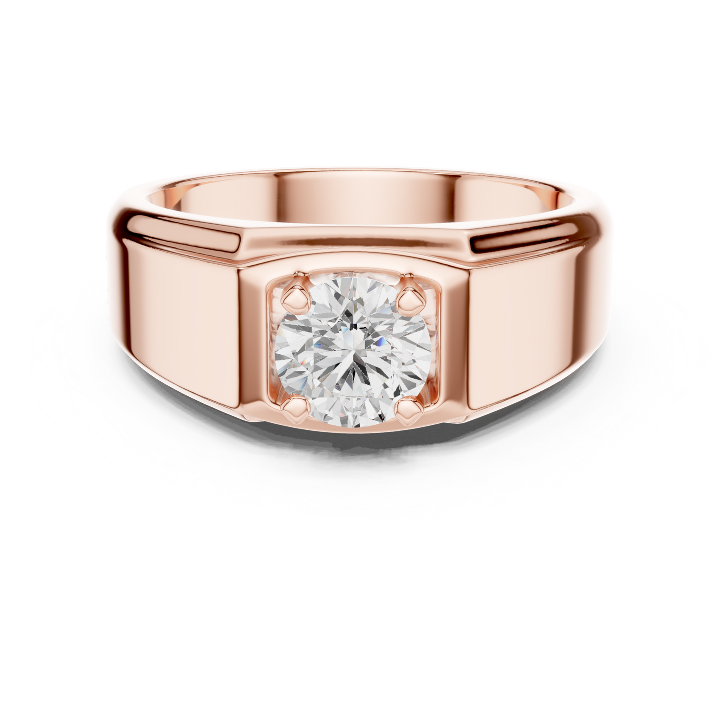 Round One Stone Lab Grown Diamond 14k Solid Rose Gold  Every Wear Stunning Elegance Men's Diamond Ring