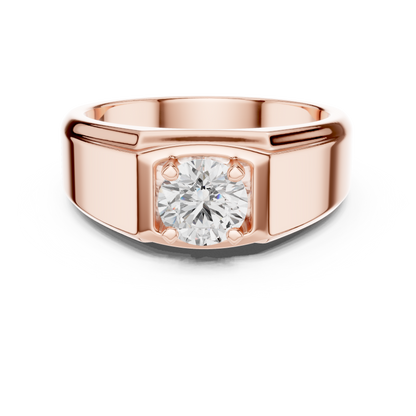 Round One Stone Lab Grown Diamond 14k Solid Rose Gold  Every Wear Stunning Elegance Men's Diamond Ring