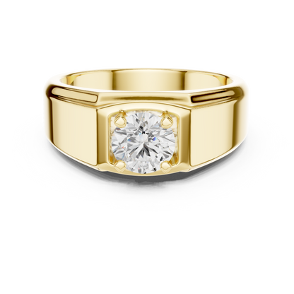 Round One Stone Lab Grown Diamond 14k Solid Rose Gold  Every Wear Stunning Elegance Men's Diamond Ring