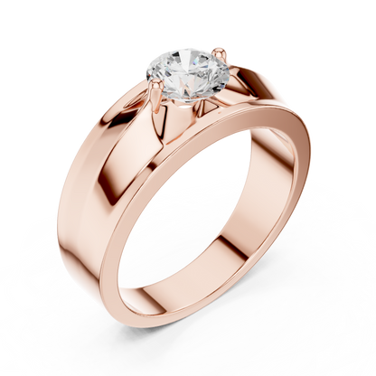 Round Shapes Lab grown One Stone New Unique Men's 14k Solid Rose Gold Diamond Ring