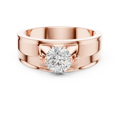 Round Shapes Lab grown One Stone New Unique Men's 14k Solid Rose Gold Diamond Ring
