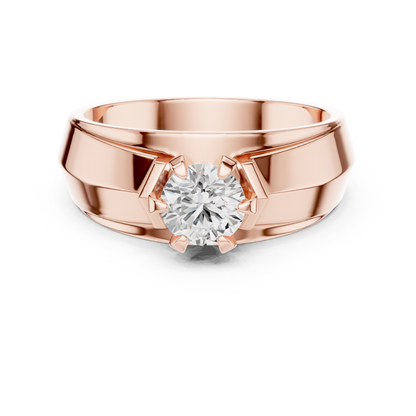 10k Solid Yellow Gold Round Shape Lab Grown Diamond Esthetical Sparkling Daily Wear Men's Diamond Ring