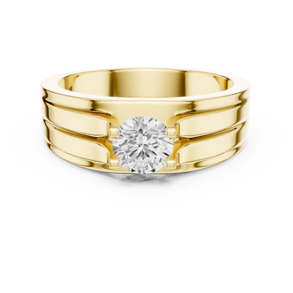 One Stone Round Shape Lab grown Diamond Elegance Vintage 14k Solid Gold Diamond Ring For Men's