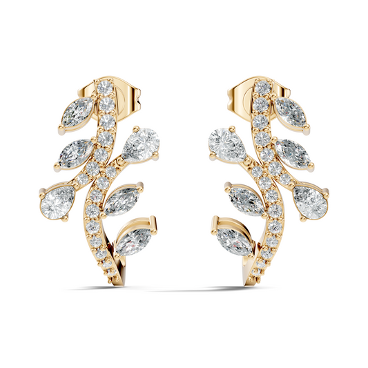 Unique Marquise Or Pear Shape Lab Grown & Natural Diamond 14K Solid Yellow Gold Elegance Vintage Affordable daily wearing earring for women's