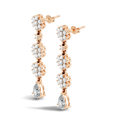 Pear Shape 2.54 Ct Round Cut Diamond Classic Prong Set Floral Drop Stud  Earring For Her