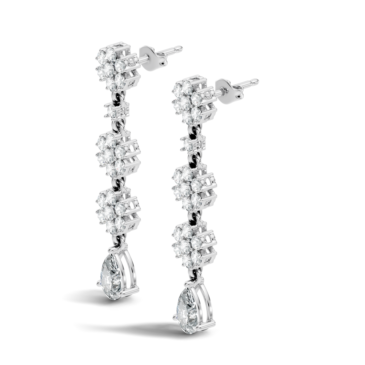 Pear Shape 2.54 Ct Round Cut Diamond Classic Prong Set Floral Drop Stud  Earring For Her