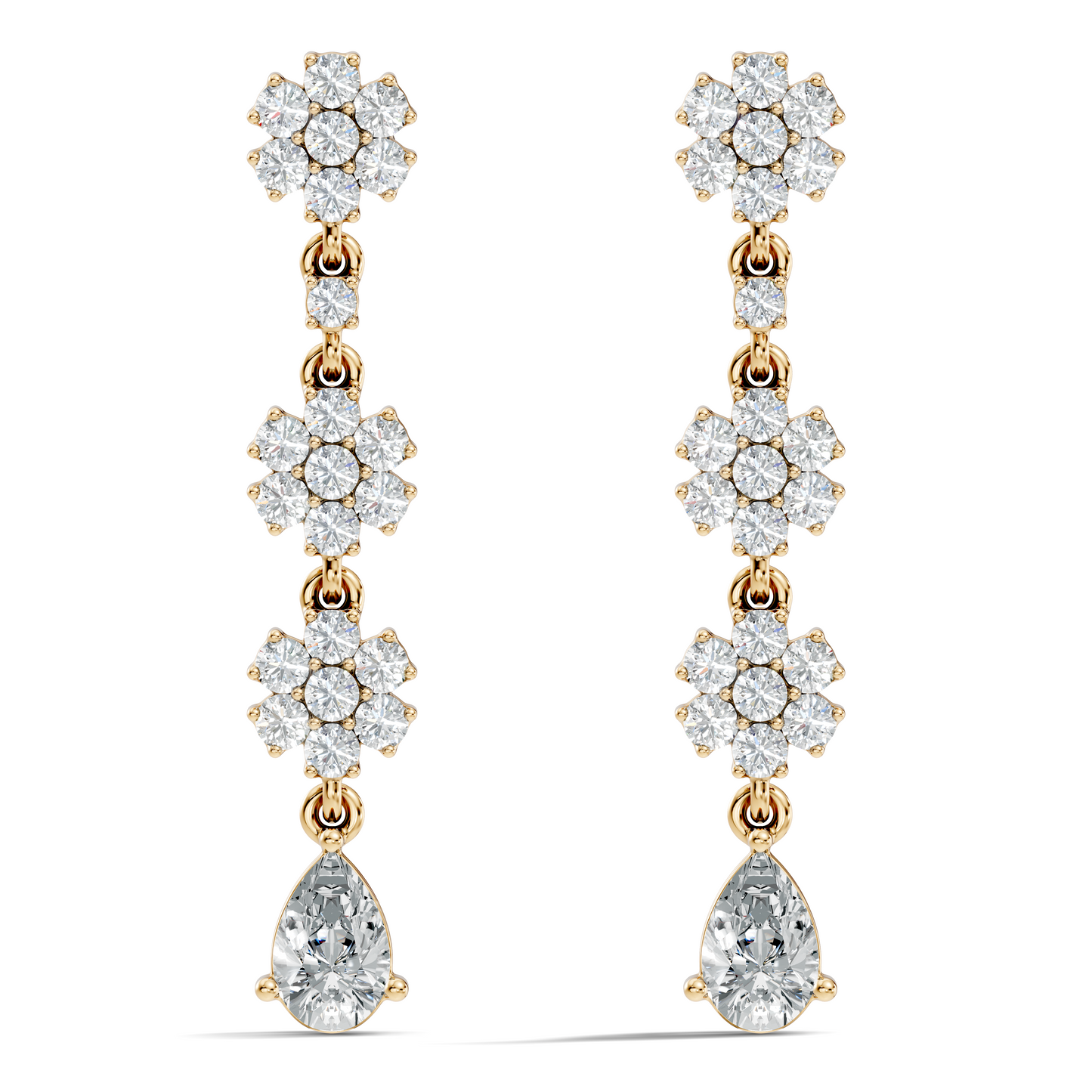 Pear Shape 2.54 Ct Round Cut Diamond Classic Prong Set Floral Drop Stud  Earring For Her