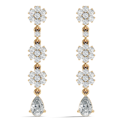 Pear Shape 2.54 Ct Round Cut Diamond Classic Prong Set Floral Drop Stud  Earring For Her
