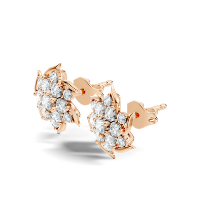 Round Shape 1.24 Ct Lab Grown & Natural Diamond 14k Solid Gold Elegance Vintage Engagement Earring For Women