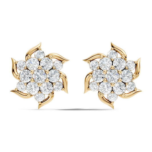 Round Shape 1.24 Ct Lab Grown & Natural Diamond 14k Solid Gold Elegance Vintage Engagement Earring For Women