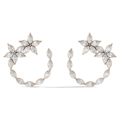 Elegant Marquise Shaped Diamond  Earring Vintage Floral Stud Perfect Gift For Womens