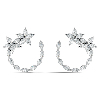 Elegant Marquise Shaped Diamond  Earring Vintage Floral Stud Perfect Gift For Womens