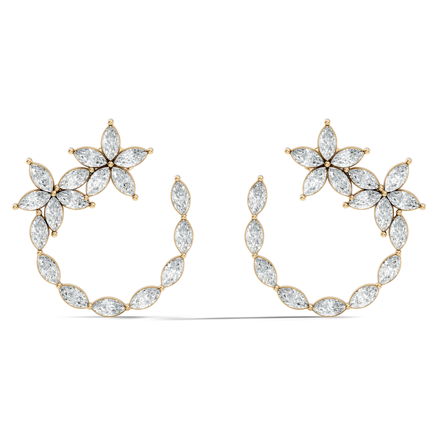 Elegant Marquise Shaped Diamond  Earring Vintage Floral Stud Perfect Gift For Womens
