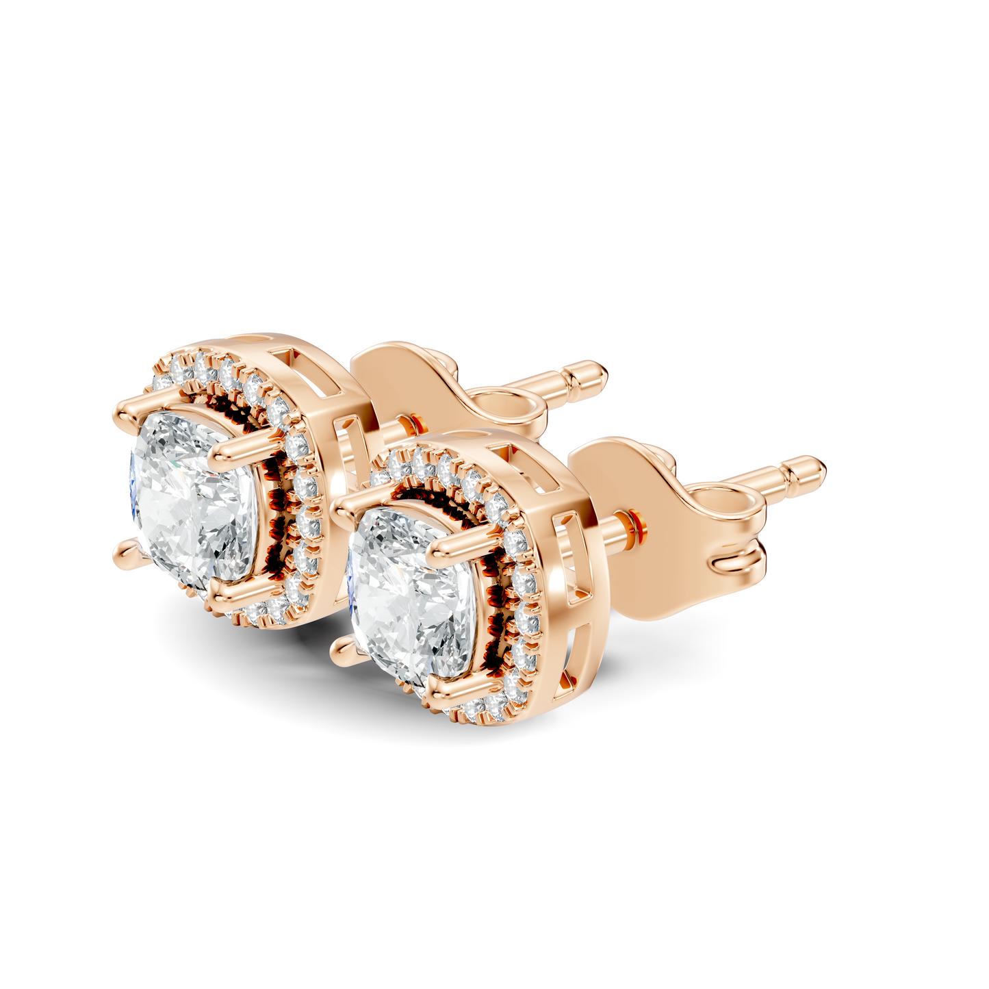10k Solid Gold Stunning Cushion Square & Round Shape Studs Lab Grown Diamond Earrings For Women