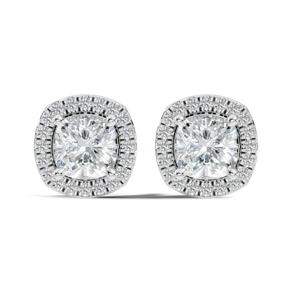 10k Solid Gold Stunning Cushion Square & Round Shape Studs Lab Grown Diamond Earrings For Women