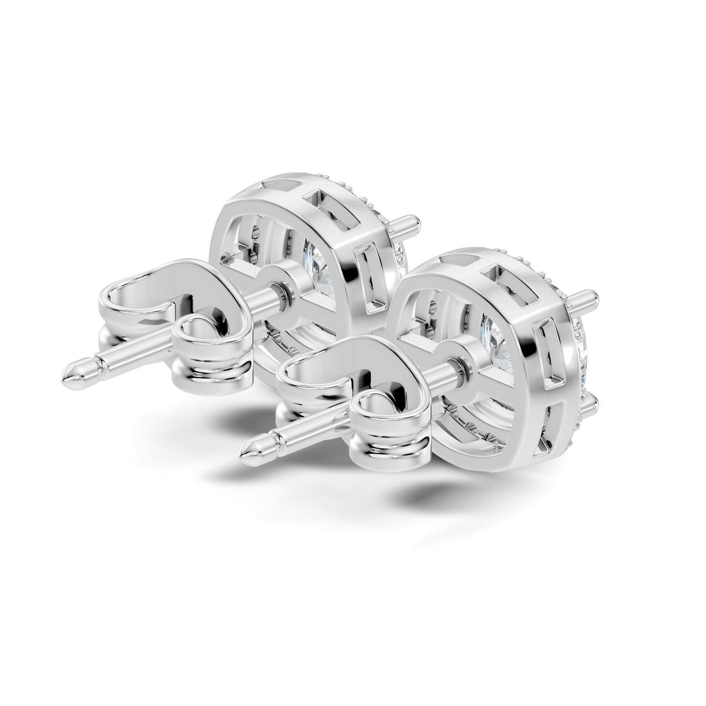 10k Solid Gold Stunning Cushion Square & Round Shape Studs Lab Grown Diamond Earrings For Women