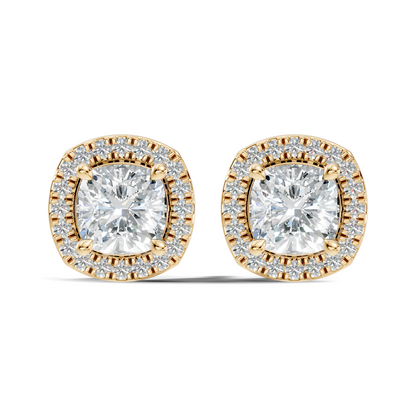 10k Solid Gold Stunning Cushion Square & Round Shape Studs Lab Grown Diamond Earrings For Women