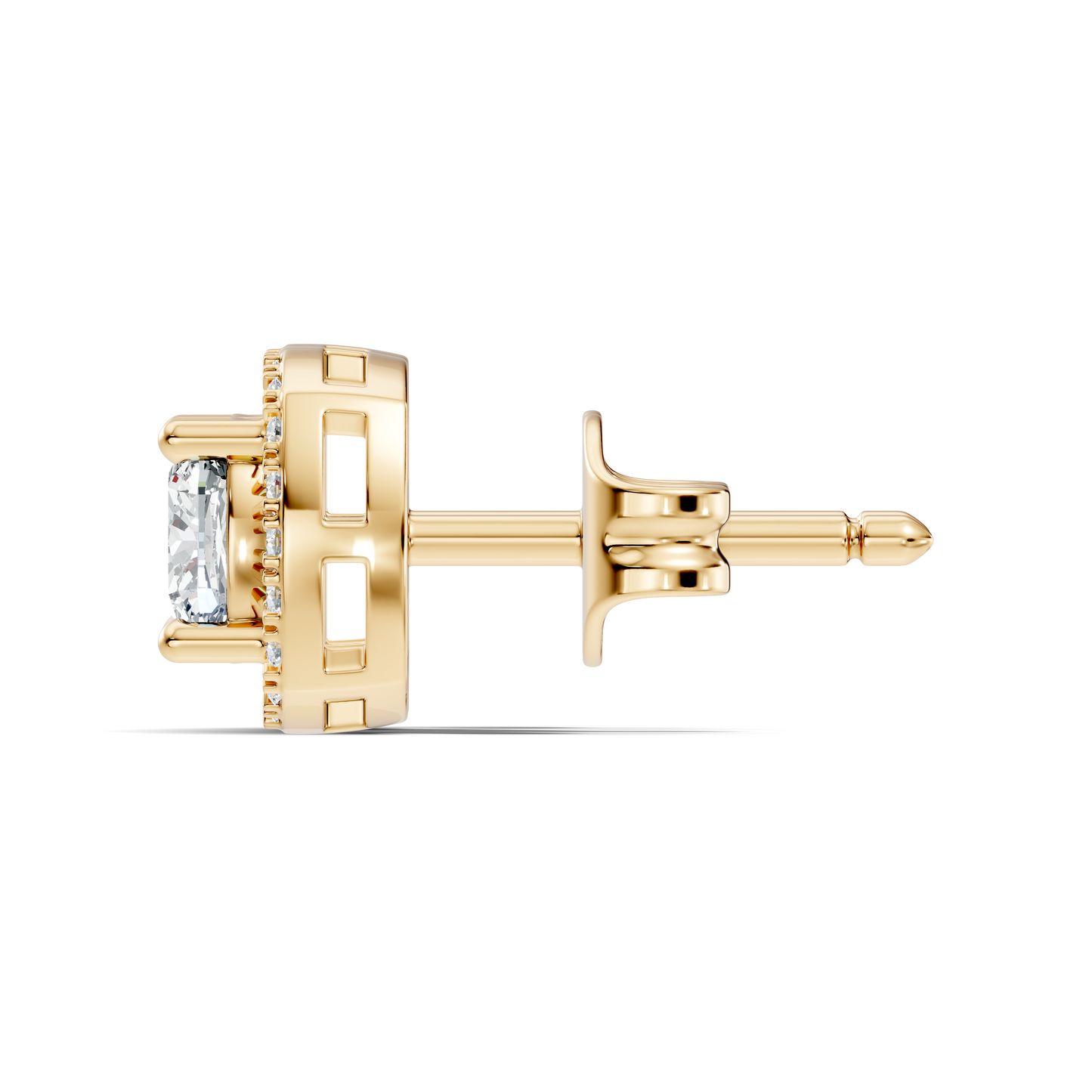 10k Solid Gold Stunning Cushion Square & Round Shape Studs Lab Grown Diamond Earrings For Women