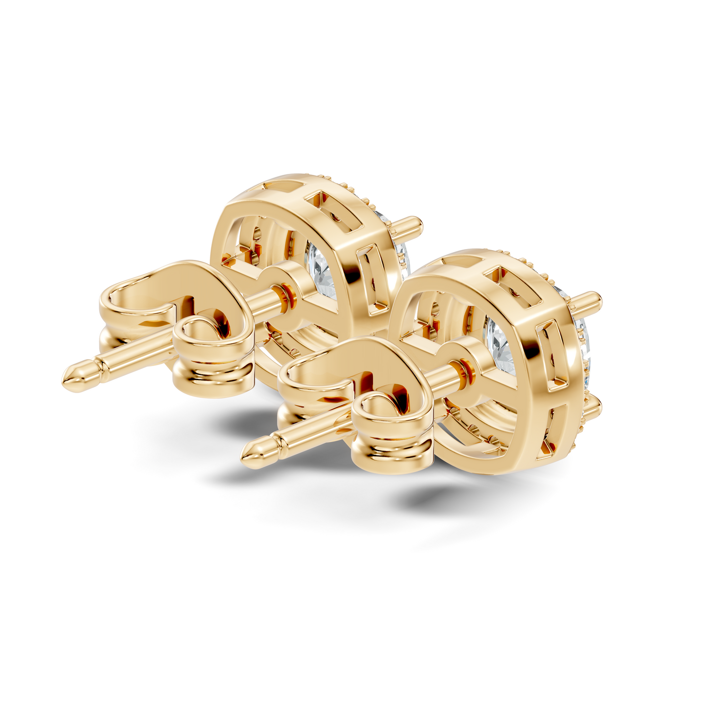 10k Solid Gold Stunning Cushion Square & Round Shape Studs Lab Grown Diamond Earrings For Women