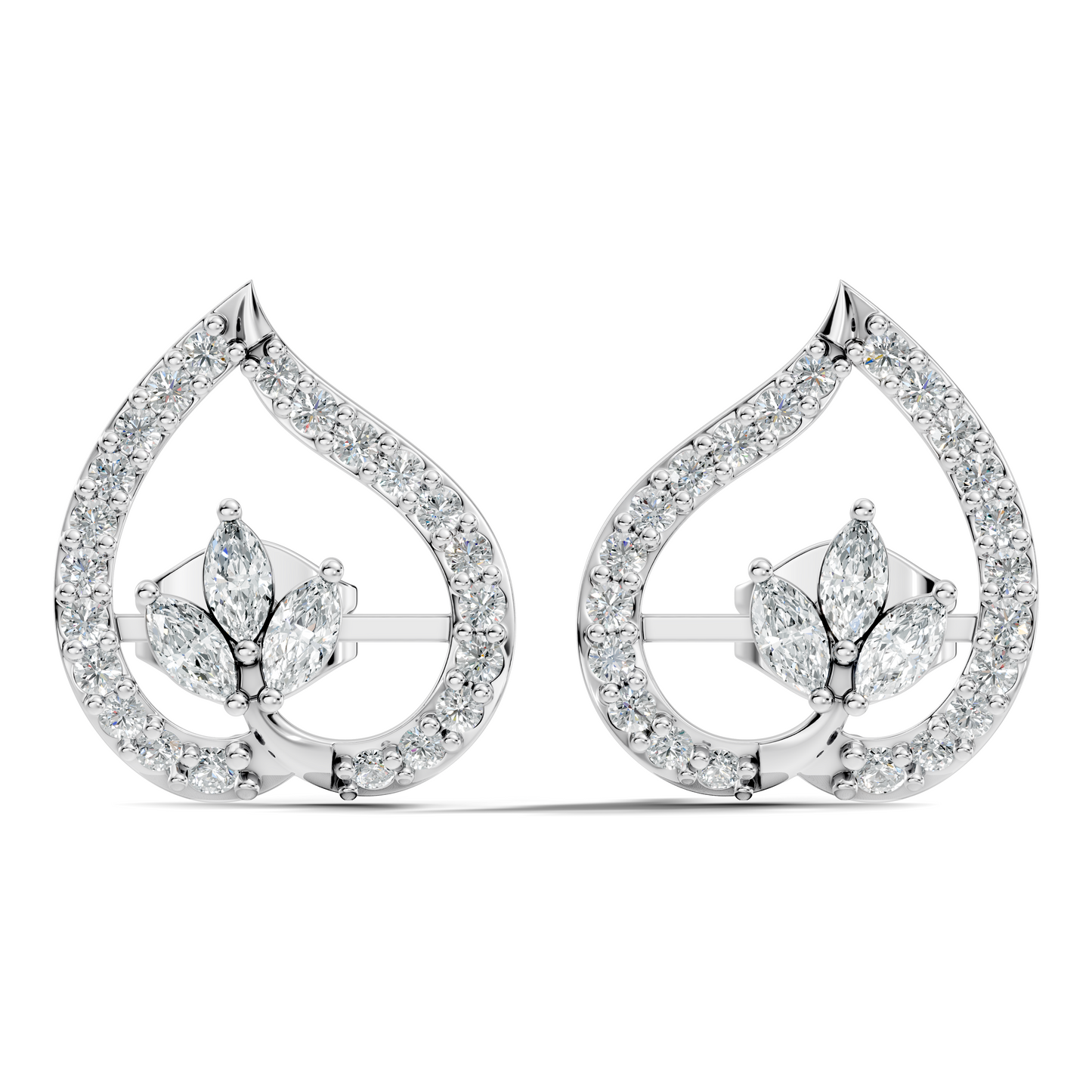 Marquise & Round Shape Natural & Lab Grown Diamond Stunning New Style Earrings For Girl