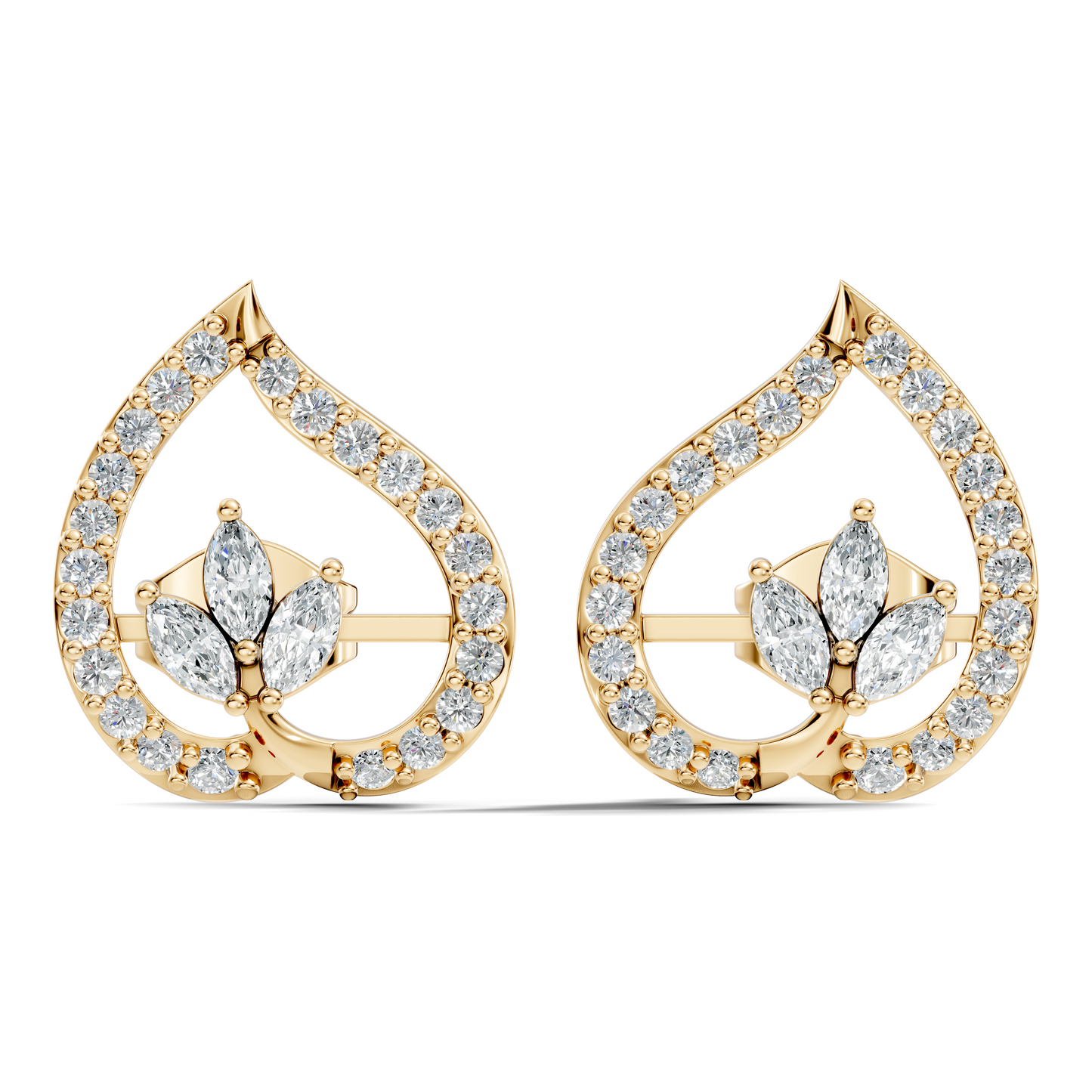 Marquise & Round Shape Natural & Lab Grown Diamond Stunning New Style Earrings For Girl