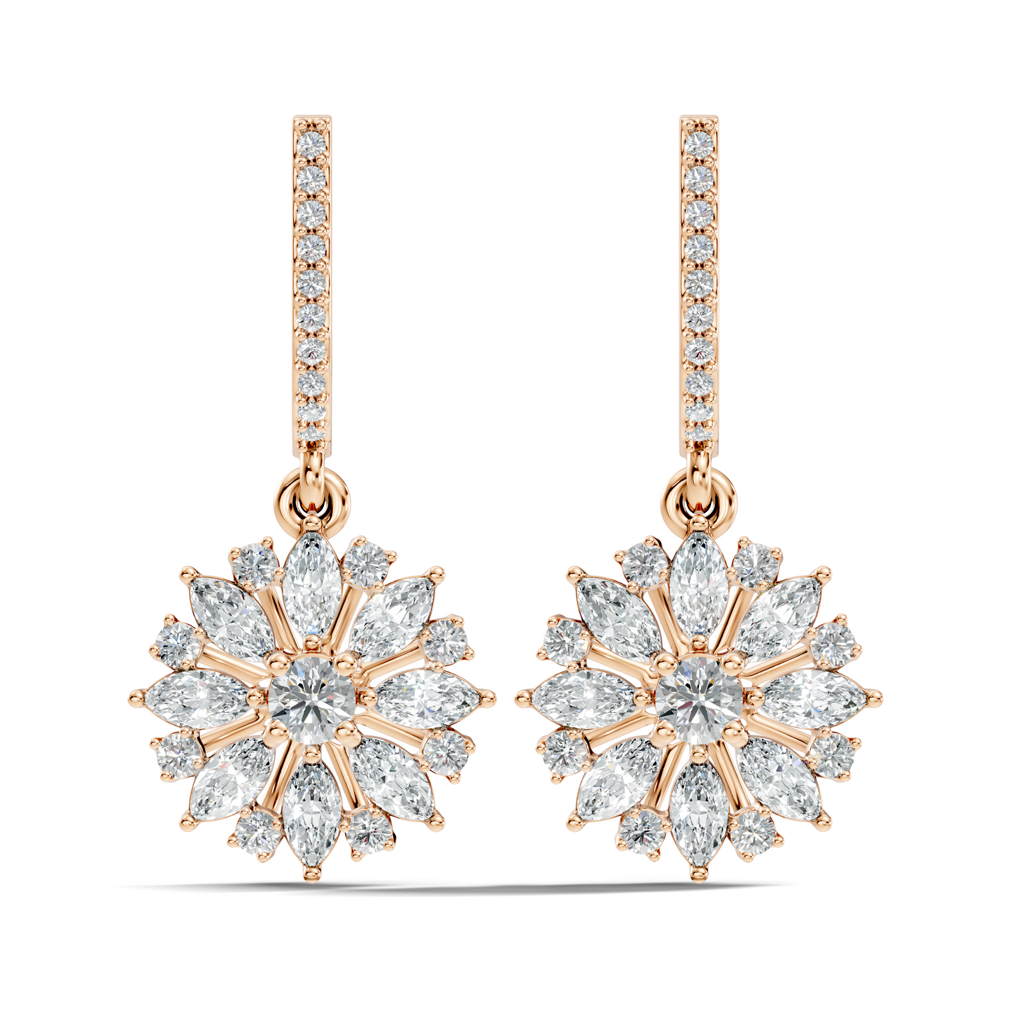 Round & Marquise Shape 2.14 Ct Lab Grown & Natural Diamond Staking Sparkling Diamond Earrings