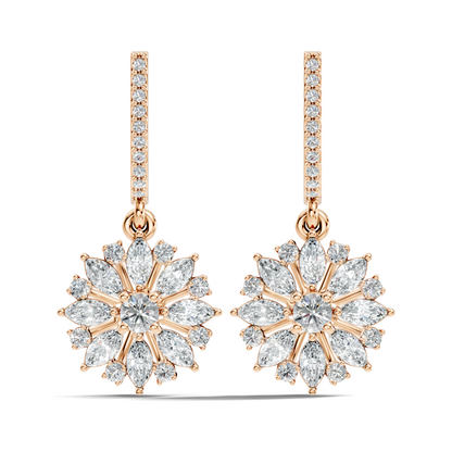 Round & Marquise Shape 2.14 Ct Lab Grown & Natural Diamond Staking Sparkling Diamond Earrings