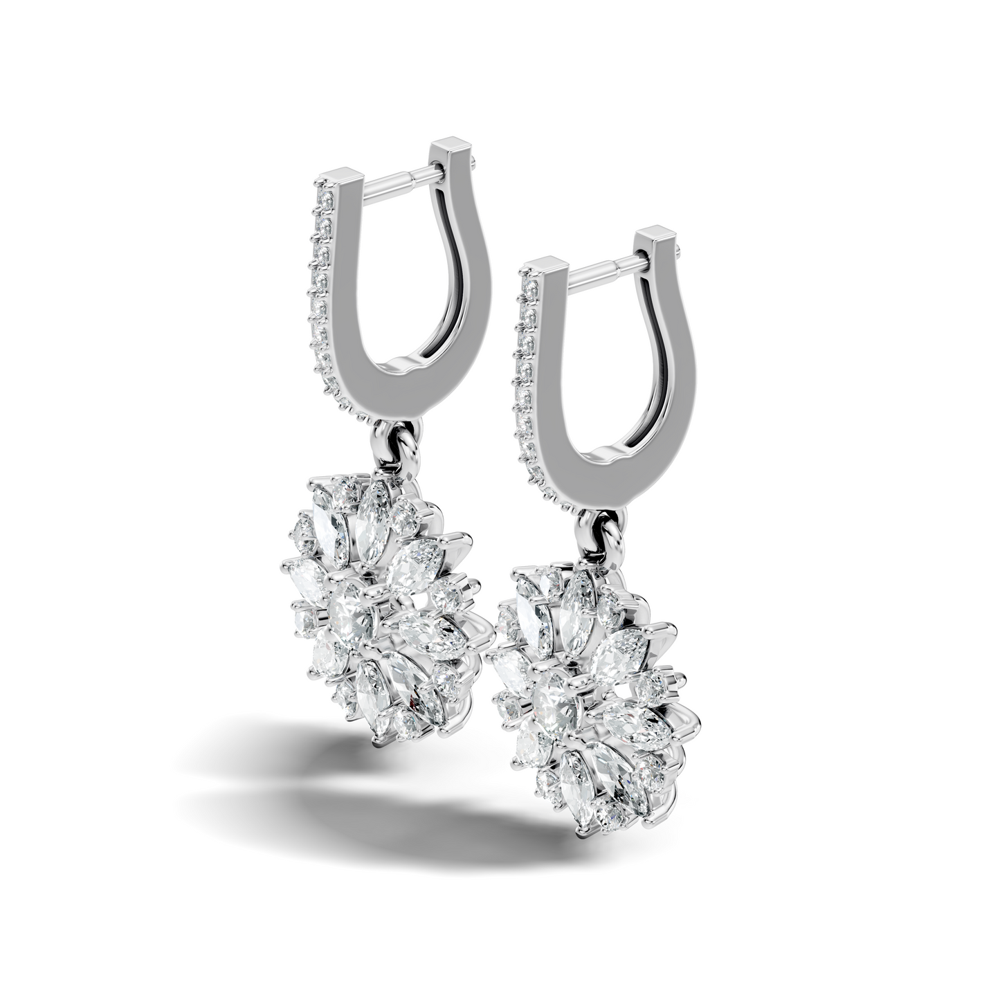 Round & Marquise Shape 2.14 Ct Lab Grown & Natural Diamond Staking Sparkling Diamond Earrings