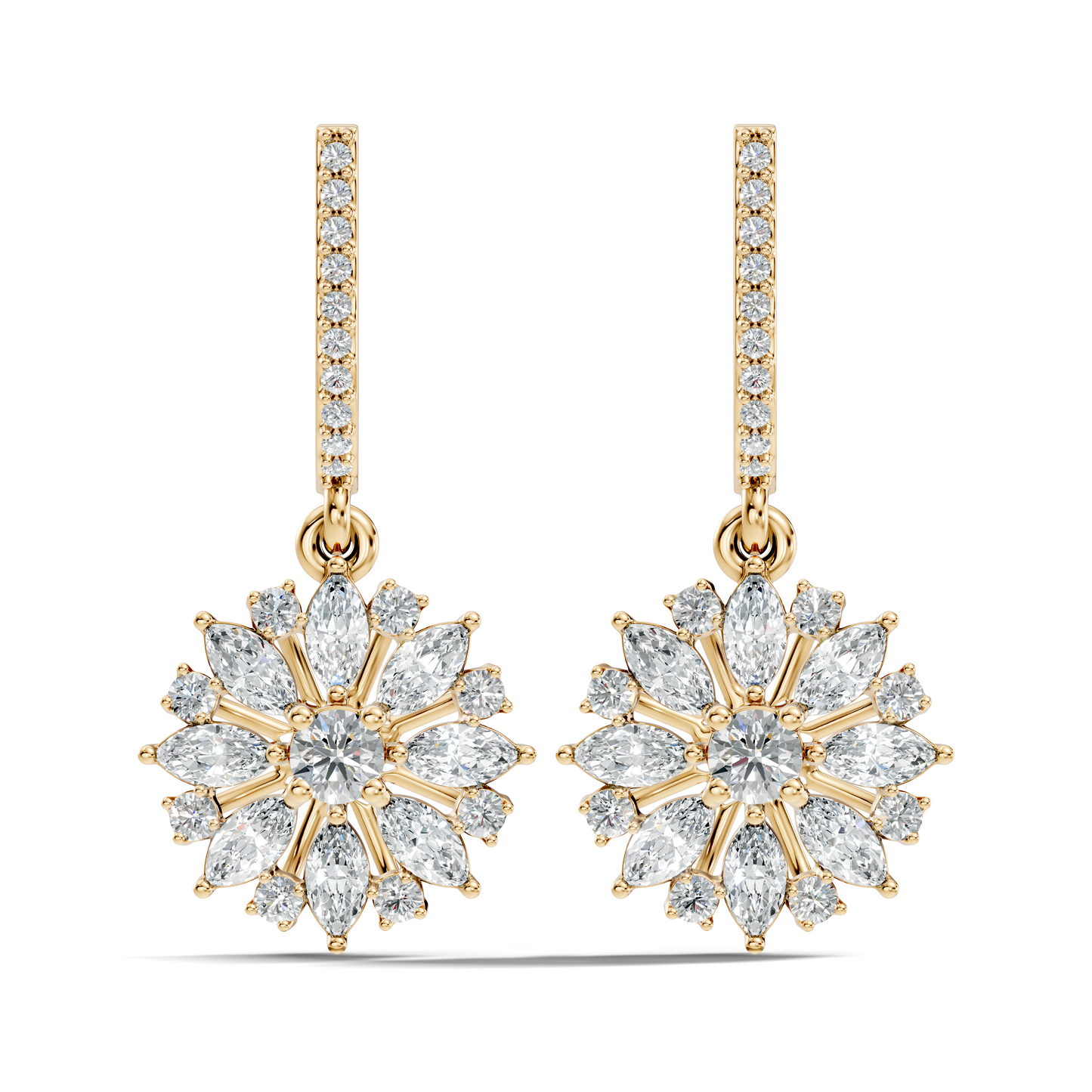 Round & Marquise Shape 2.14 Ct Lab Grown & Natural Diamond Staking Sparkling Diamond Earrings