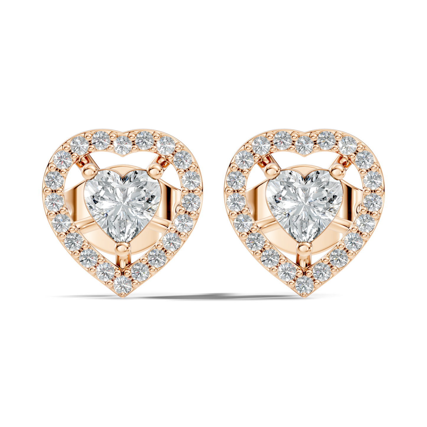 Round & Heart Shape Lab Grown Diamond 10k Solid Rose Gold Unique Diamond Earrings Anniversary Gift For Women