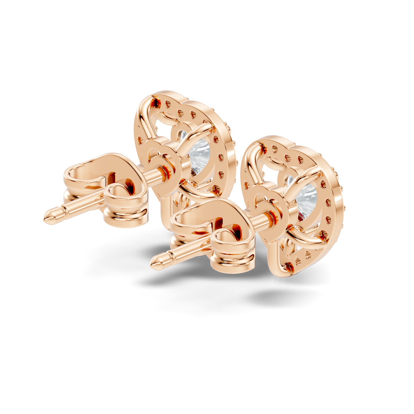 Round & Heart Shape Lab Grown Diamond 10k Solid Rose Gold Unique Diamond Earrings Anniversary Gift For Women