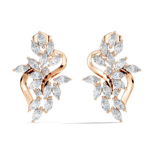 Unique Marquise And Round Cut Diamond Stud  Earring Vintage Antique Affordable Stud Earring Gift For Women's In 14K Solid Gold