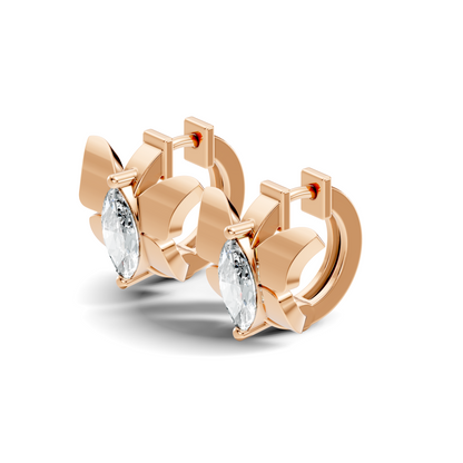 Marquise Cut Lab Grown Diamond Solitaire 14k Solid Gold Butterfly Stud Earring For Women