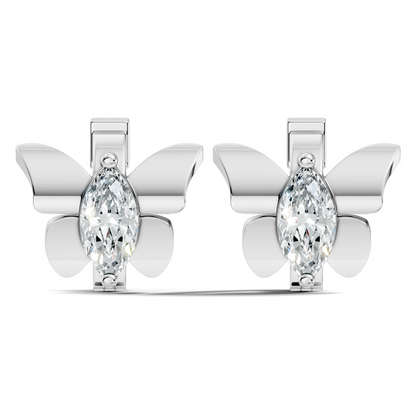 Marquise Cut Lab Grown Diamond Solitaire 14k Solid Gold Butterfly Stud Earring For Women