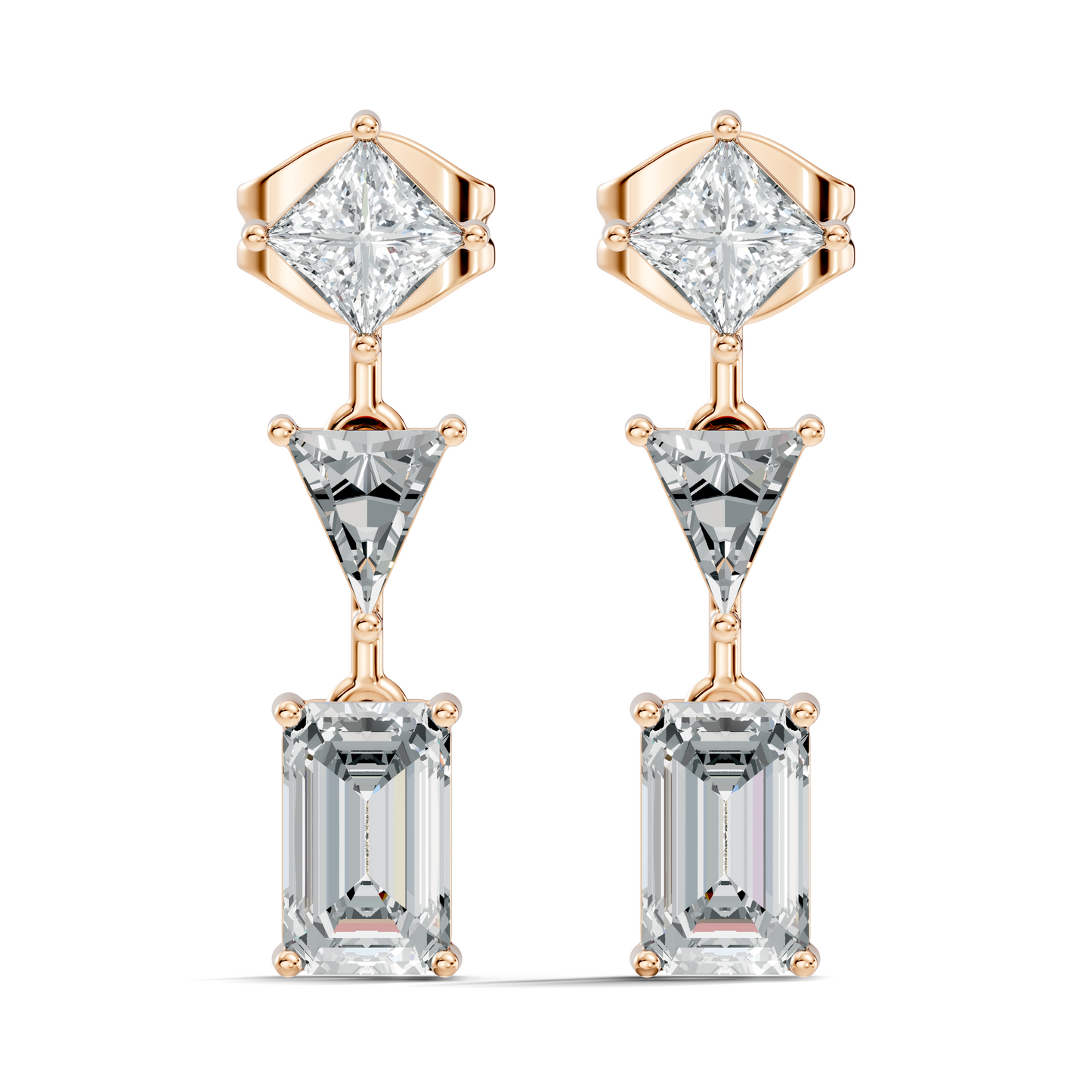 Princess,Triangle & Emerald 3.16 Ct 14k Solid Gold Lab grown Diamond Unique Style Elegance Diamond Earrings
